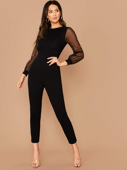 Doriana - Tuta Aderente Elegante Perle Manica Donna