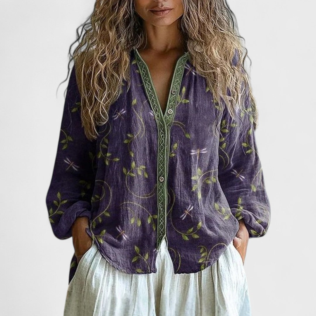 Bruna – Camicetta Con Stampa A Foglie Stile Vintage