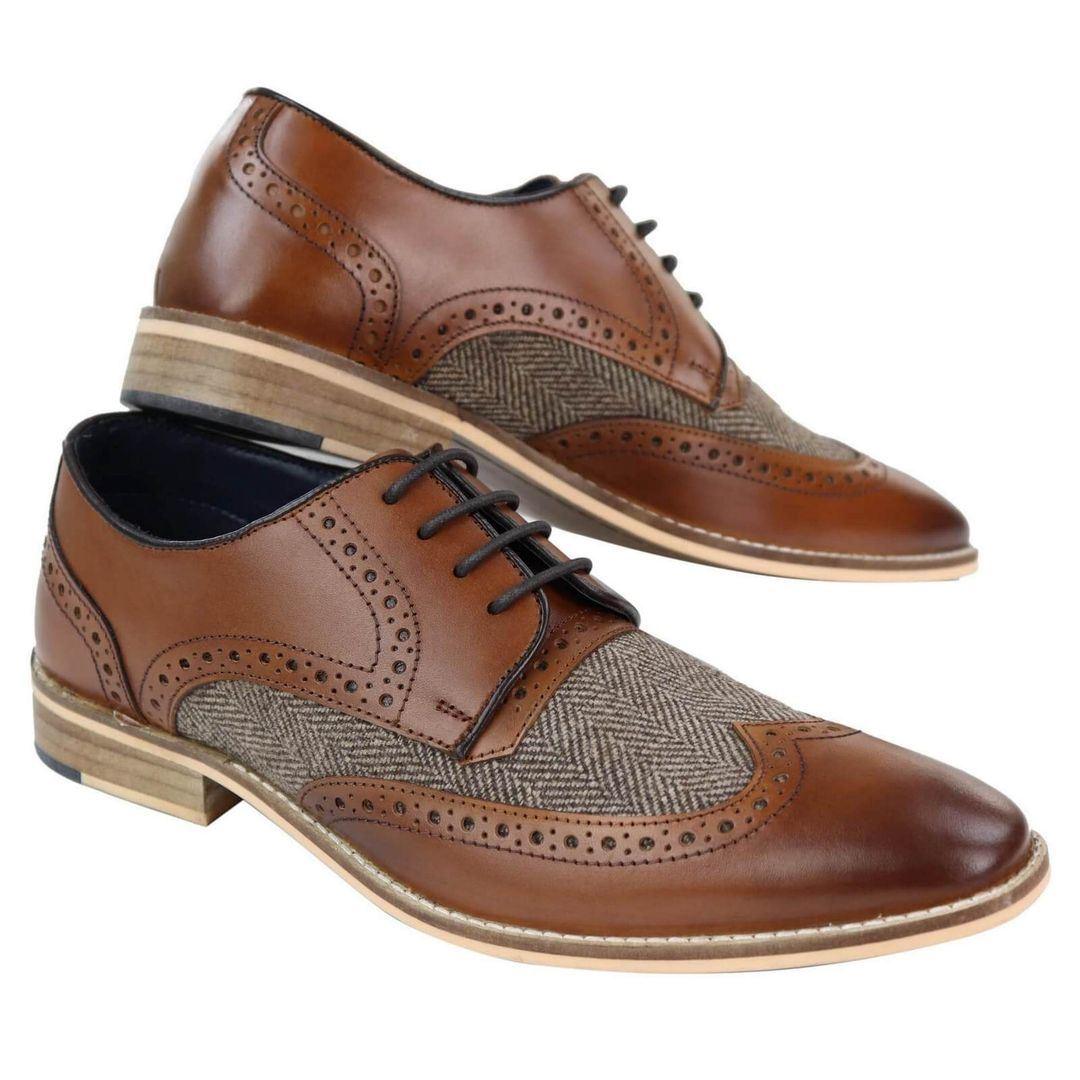Leandro – Brogue Uomo in Pelle e Tweed Stile Gatsby Peaky Blinders