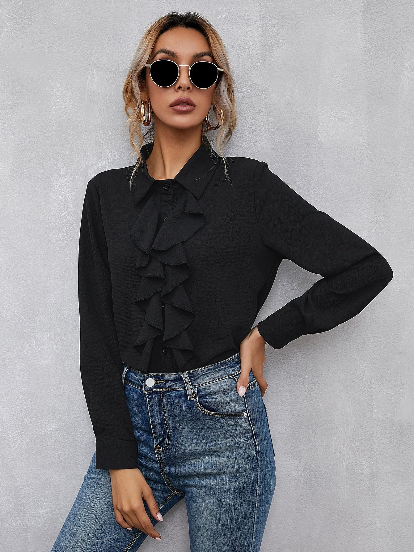 Gioia - Camicia Bordo Volant con Bottoni Donna