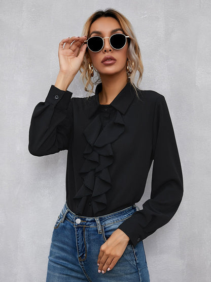 Gioia - Camicia Bordo Volant con Bottoni Donna