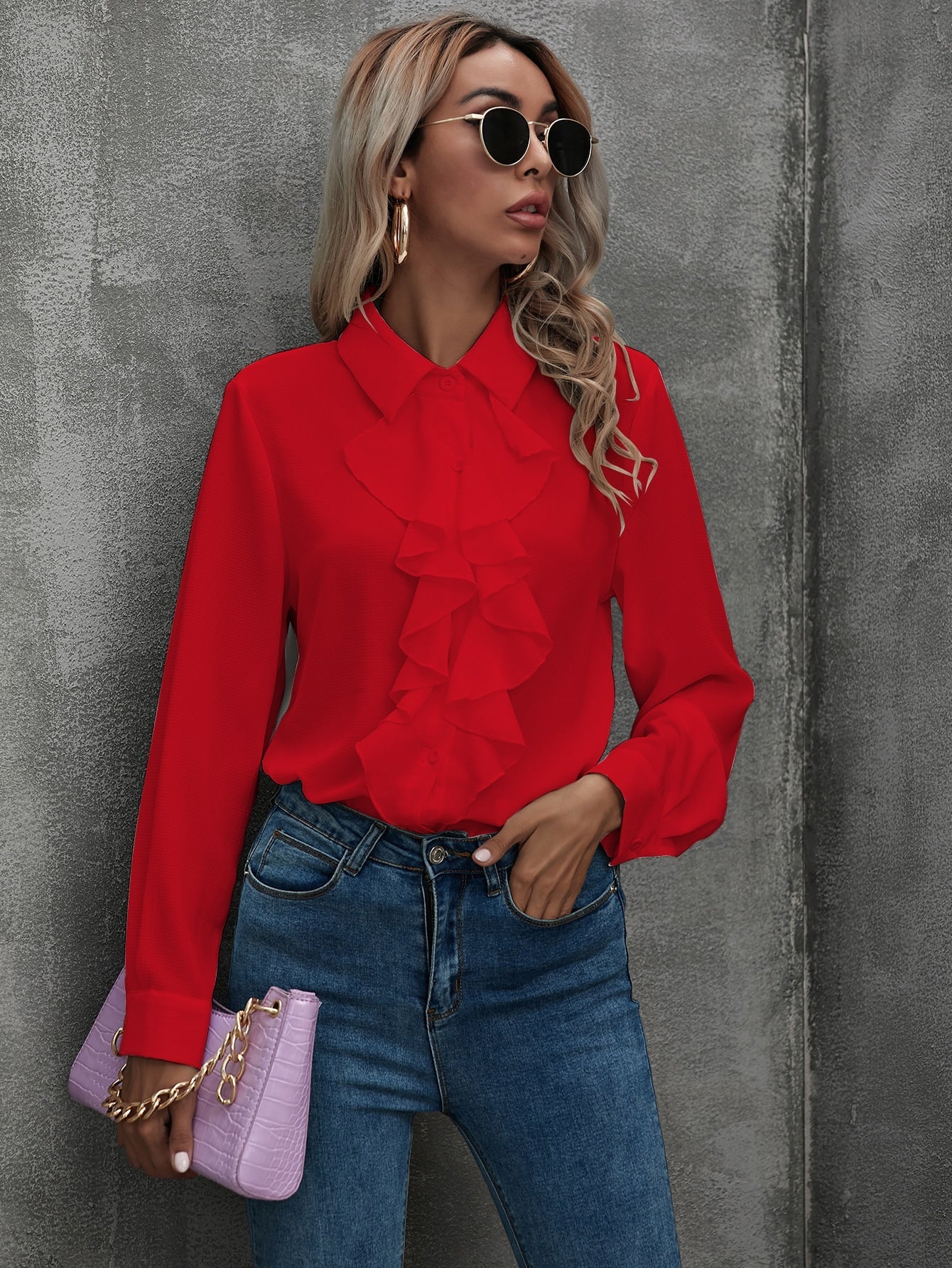 Gioia - Camicia Bordo Volant con Bottoni Donna