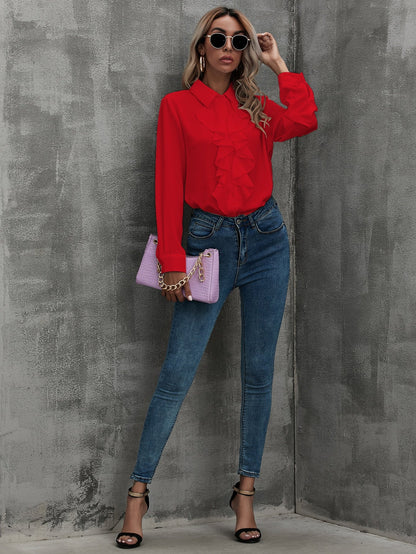 Gioia - Camicia Bordo Volant con Bottoni Donna