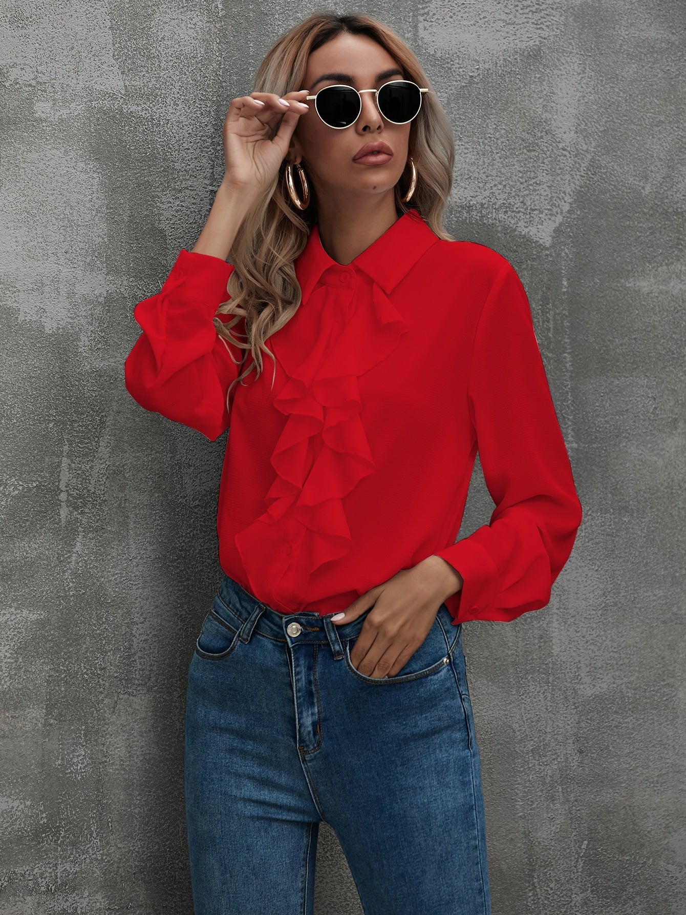 Gioia - Camicia Bordo Volant con Bottoni Donna