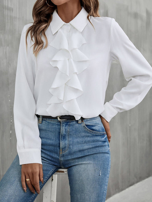 Gioia - Camicia Bordo Volant con Bottoni Donna