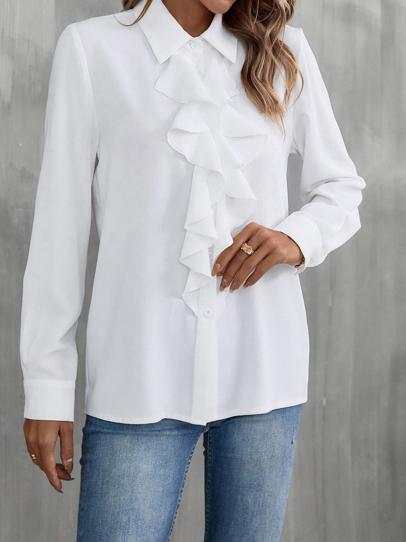 Gioia - Camicia Bordo Volant con Bottoni Donna