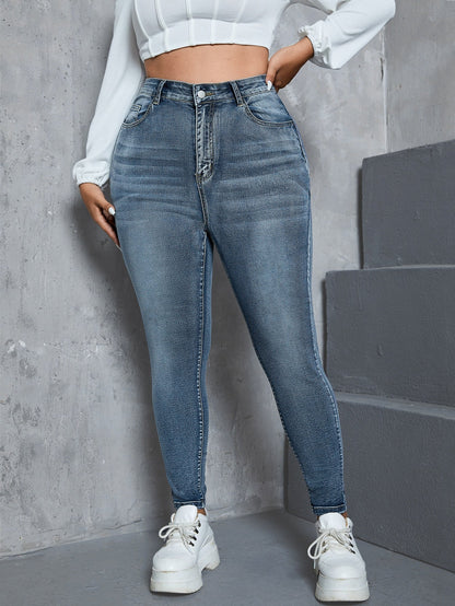 Gemma - Jeans Skinny Vita Alta Bottone Taglie Forti Donna