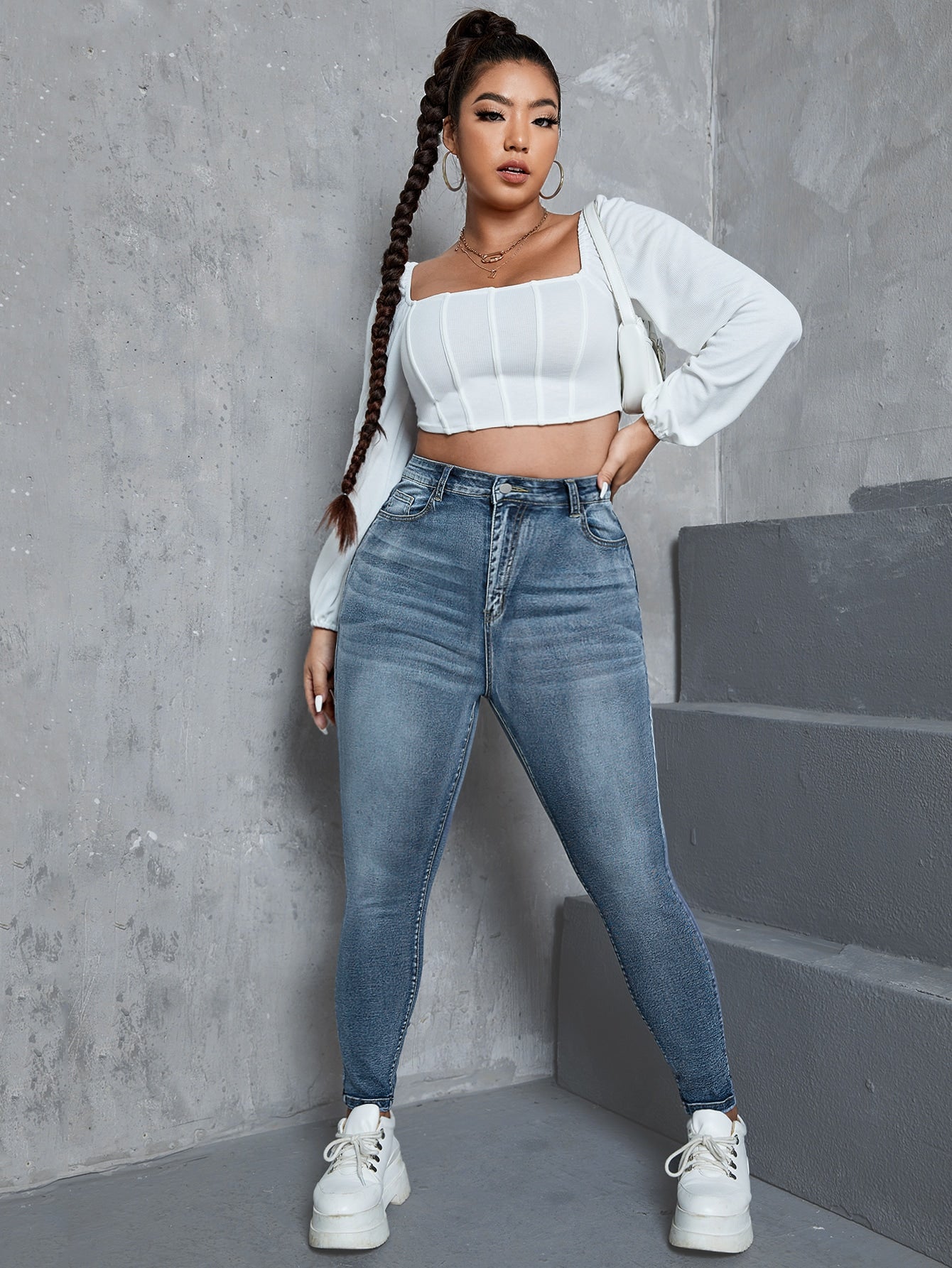 Gemma - Jeans Skinny Vita Alta Bottone Taglie Forti Donna