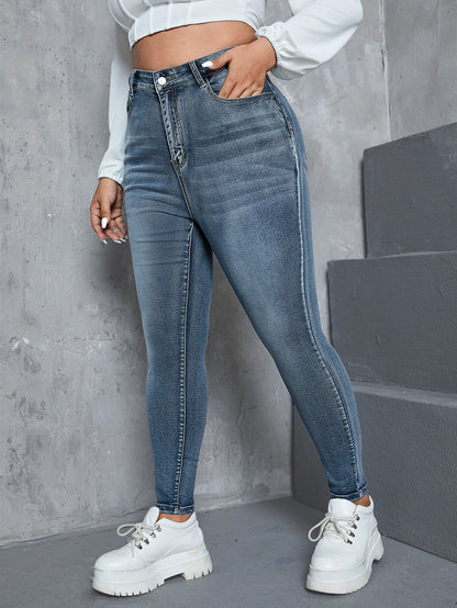 Gemma - Jeans Skinny Vita Alta Bottone Taglie Forti Donna