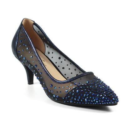 Sira - Scarpe donna tacco kitten blu navy gemme
