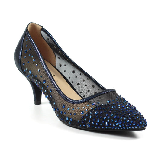 Sira - Scarpe donna tacco kitten blu navy gemme