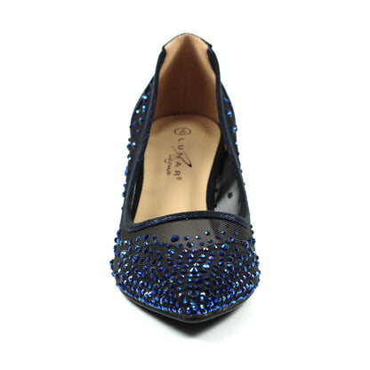 Sira - Scarpe donna tacco kitten blu navy gemme