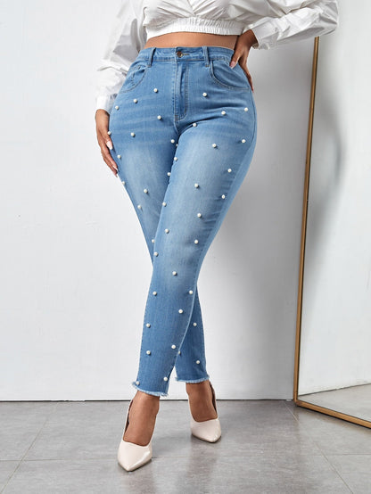 Gloriana - Jeans Skinny Perle Taglio Grezzo Taglie Forti