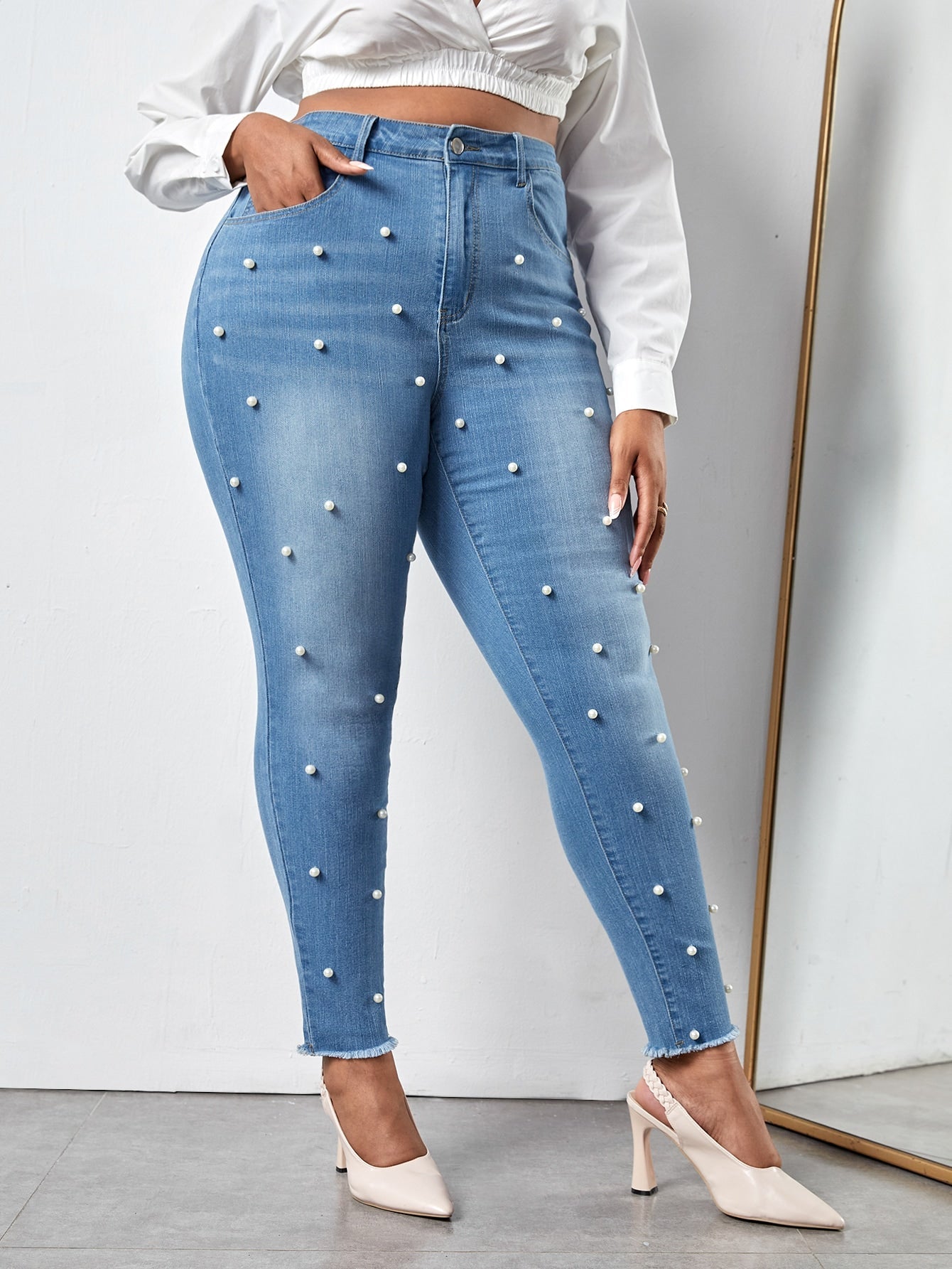 Gloriana - Jeans Skinny Perle Taglio Grezzo Taglie Forti