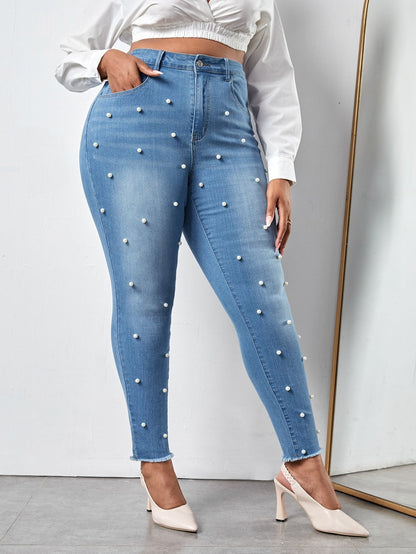 Gloriana - Jeans Skinny Perle Taglio Grezzo Taglie Forti