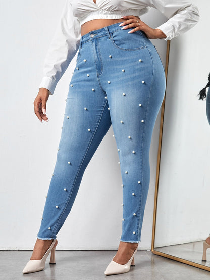 Gloriana - Jeans Skinny Perle Taglio Grezzo Taglie Forti