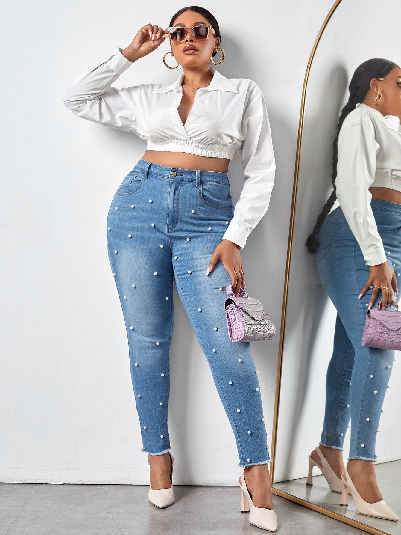 Gloriana - Jeans Skinny Perle Taglio Grezzo Taglie Forti