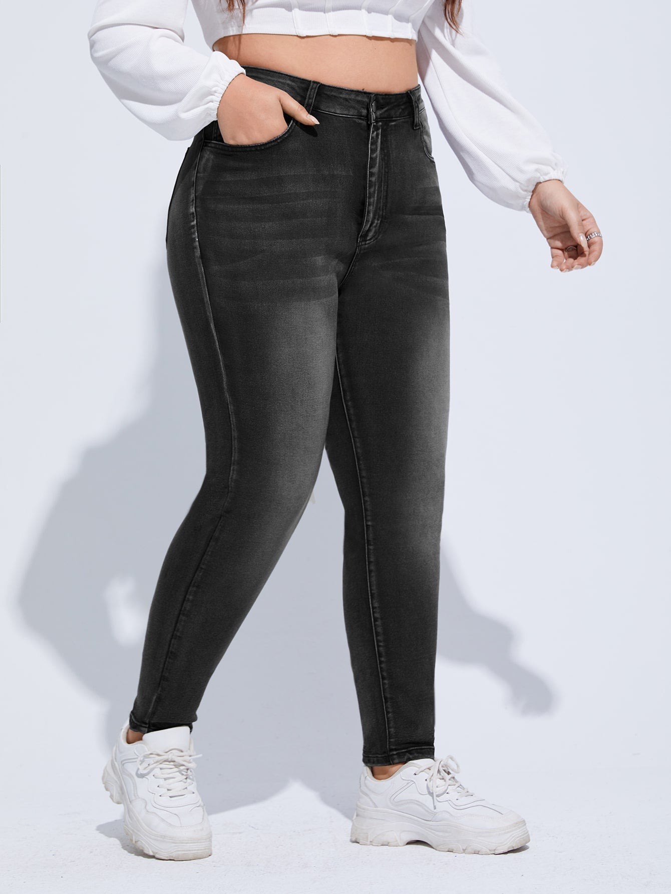 Gemma - Jeans Skinny Vita Alta Bottone Taglie Forti Donna