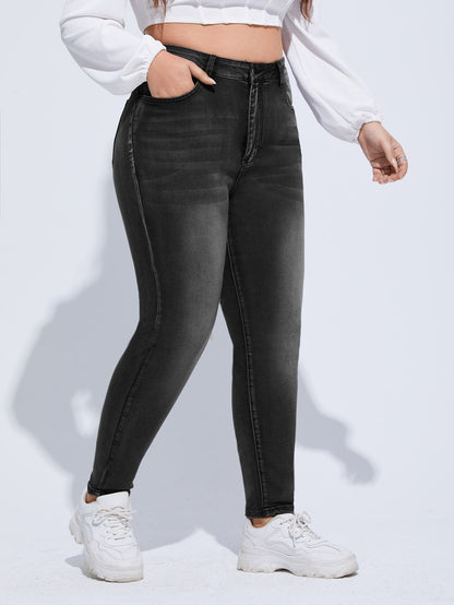 Gemma - Jeans Skinny Vita Alta Bottone Taglie Forti Donna
