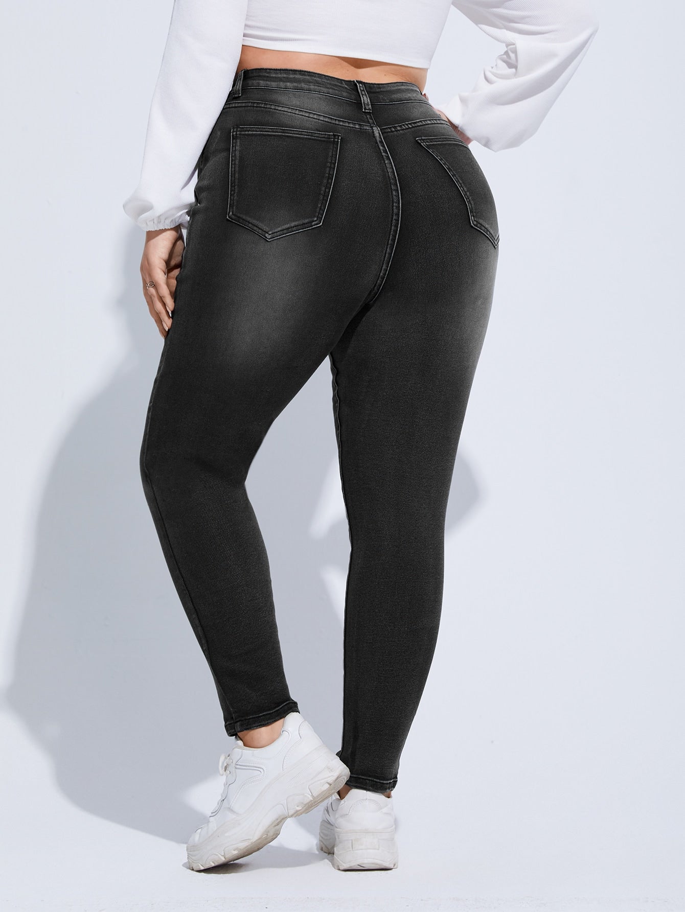 Gemma - Jeans Skinny Vita Alta Bottone Taglie Forti Donna