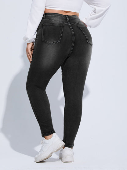 Gemma - Jeans Skinny Vita Alta Bottone Taglie Forti Donna