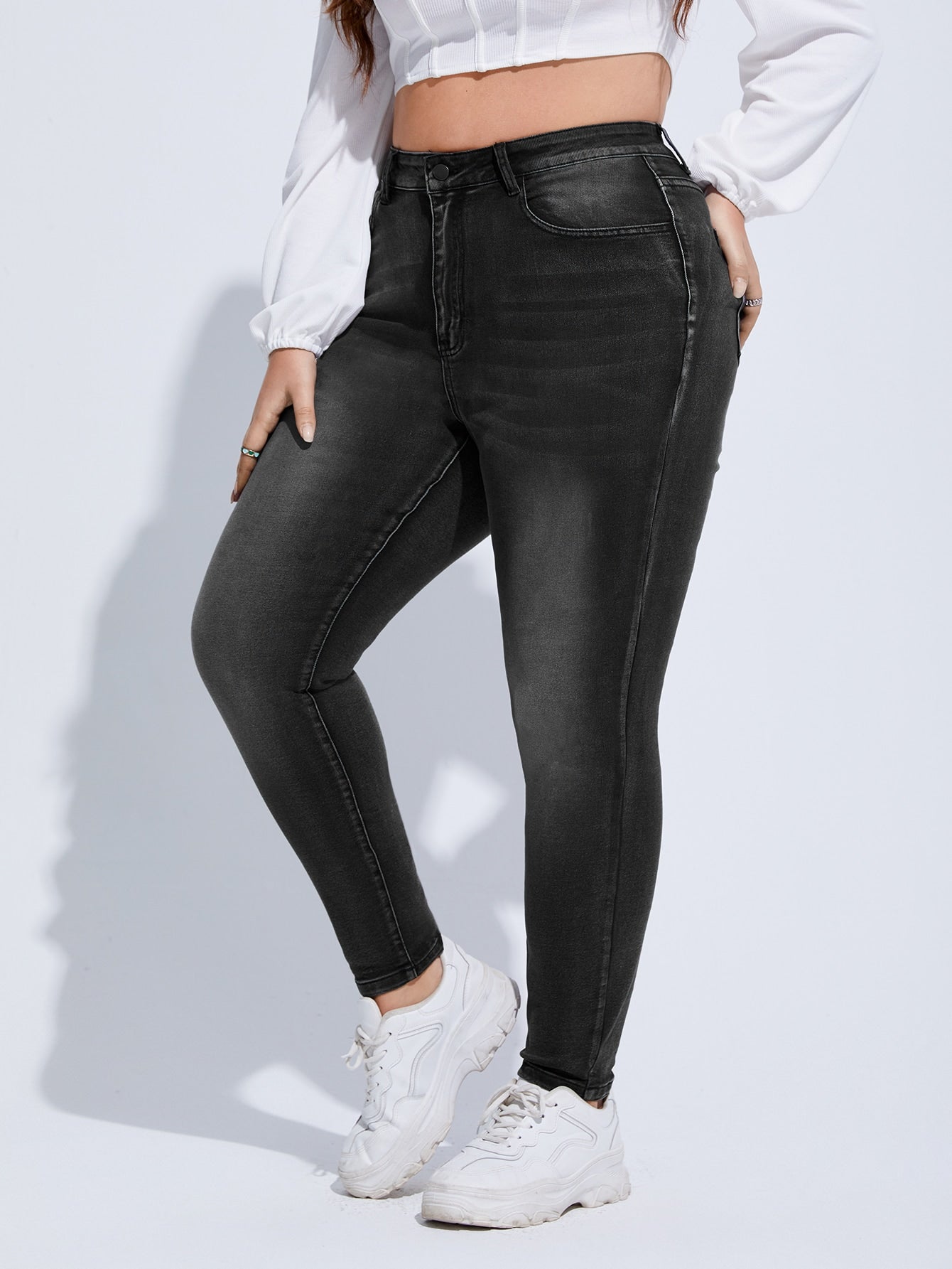 Gemma - Jeans Skinny Vita Alta Bottone Taglie Forti Donna