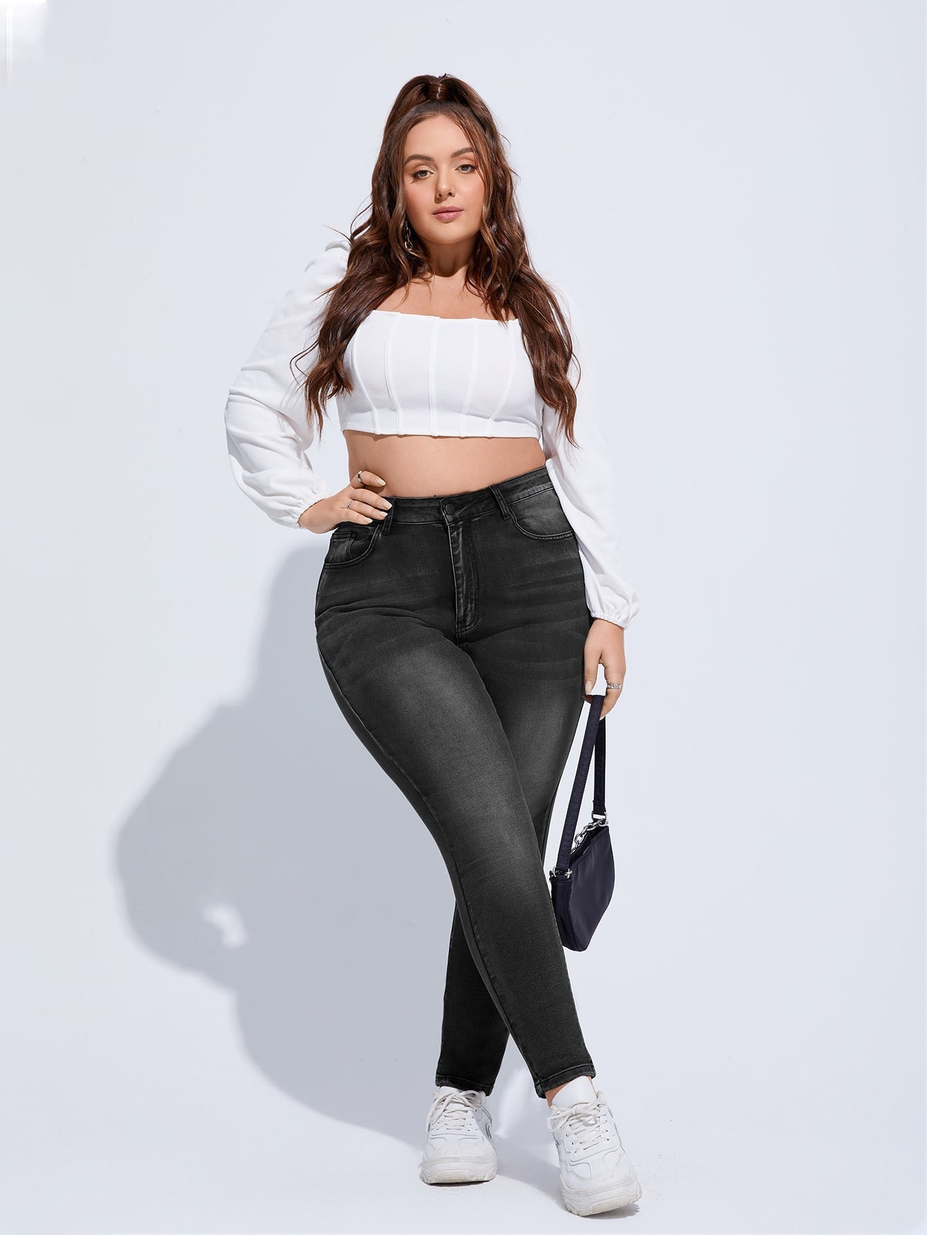 Gemma - Jeans Skinny Vita Alta Bottone Taglie Forti Donna