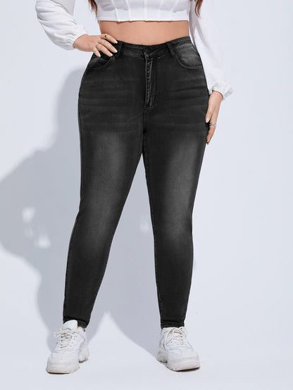 Gemma - Jeans Skinny Vita Alta Bottone Taglie Forti Donna