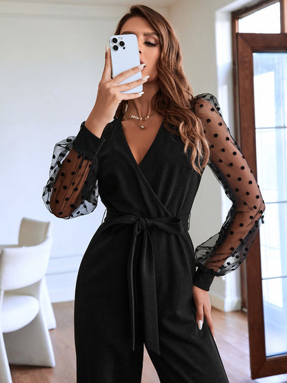 Dorina - Jumpsuit Tulle Manica Lanterna Cintura Donna