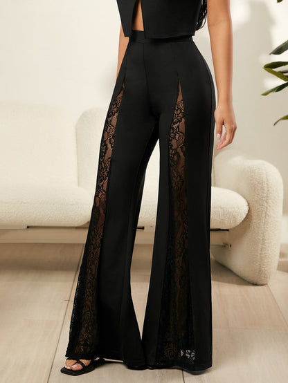Doretta - Pantaloni Svasati Pizzo Contrasto Donna