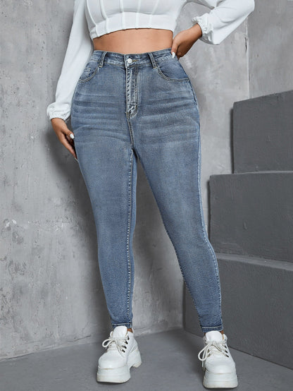 Gemma - Jeans Skinny Vita Alta Bottone Taglie Forti Donna