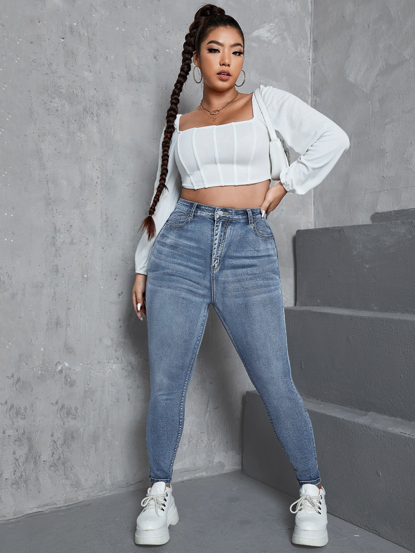 Gemma - Jeans Skinny Vita Alta Bottone Taglie Forti Donna