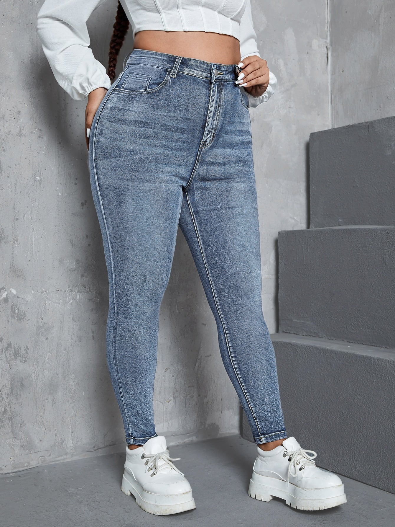 Gemma - Jeans Skinny Vita Alta Bottone Taglie Forti Donna