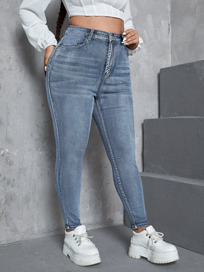 Gemma - Jeans Skinny Vita Alta Bottone Taglie Forti Donna