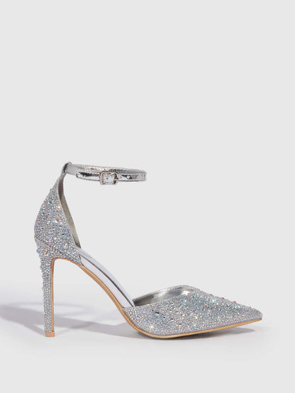 Herminia - Décolleté Punta Tacco Spillo Cinturino Strass Donna