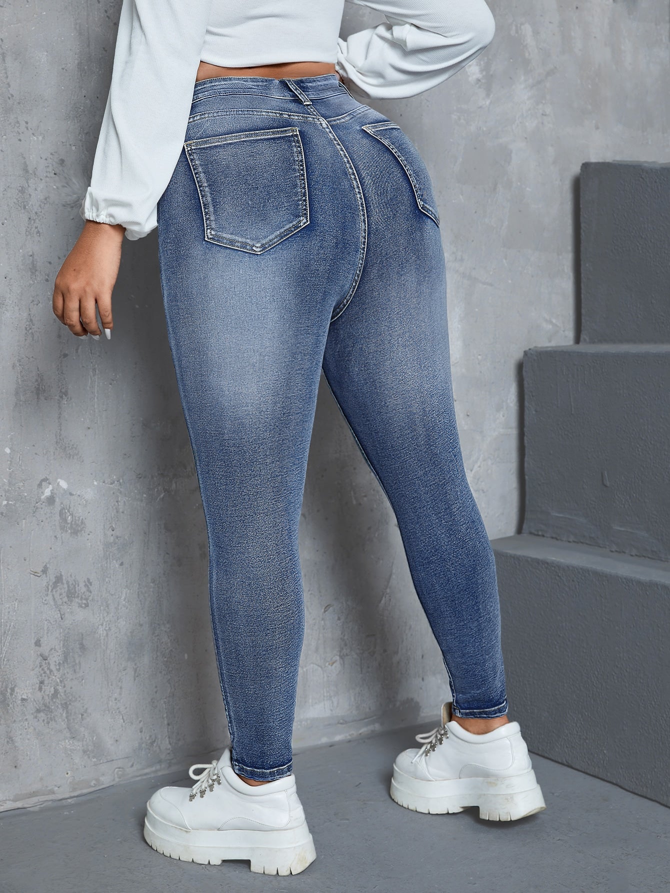 Gemma - Jeans Skinny Vita Alta Bottone Taglie Forti Donna