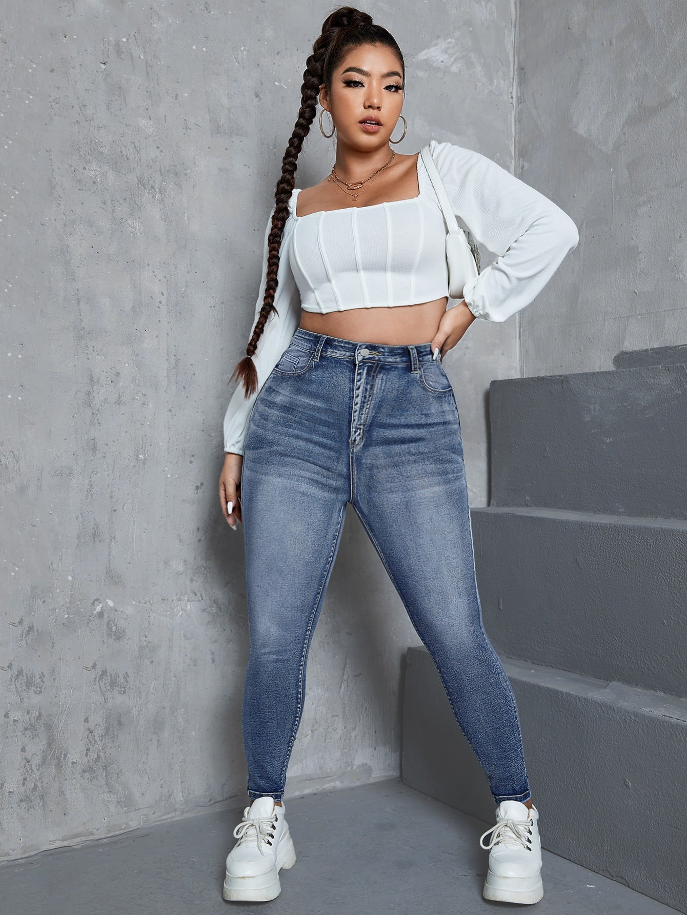 Gemma - Jeans Skinny Vita Alta Bottone Taglie Forti Donna