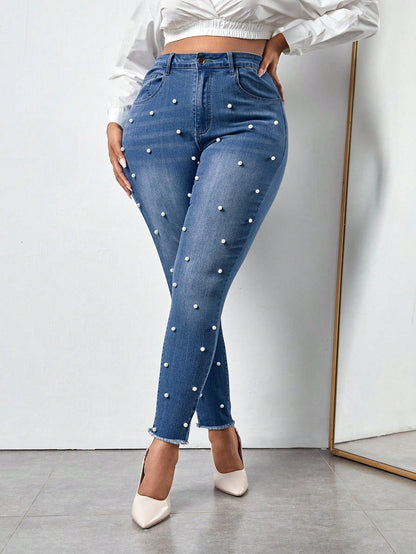 Gloriana - Jeans Skinny Perle Taglio Grezzo Taglie Forti
