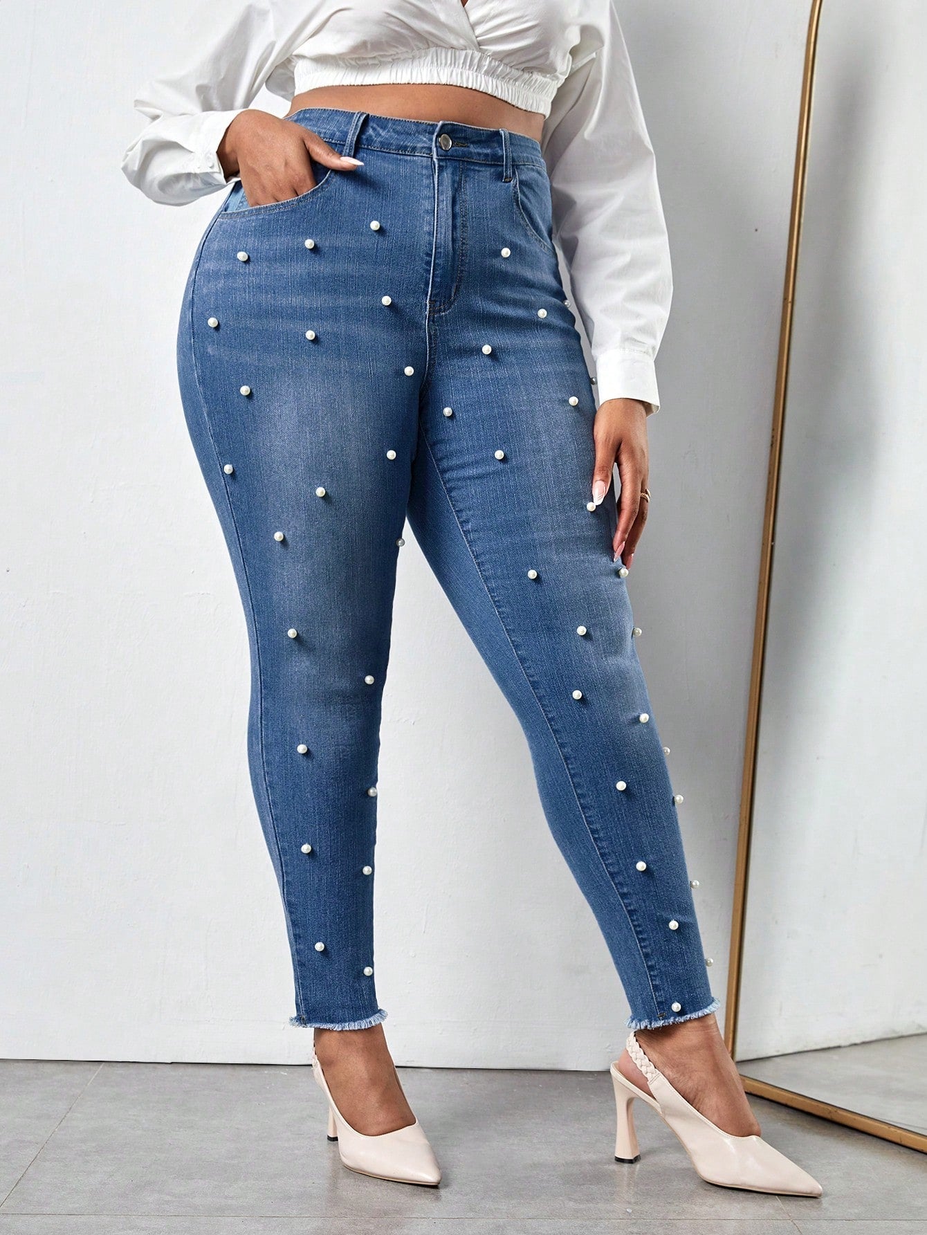 Gloriana - Jeans Skinny Perle Taglio Grezzo Taglie Forti