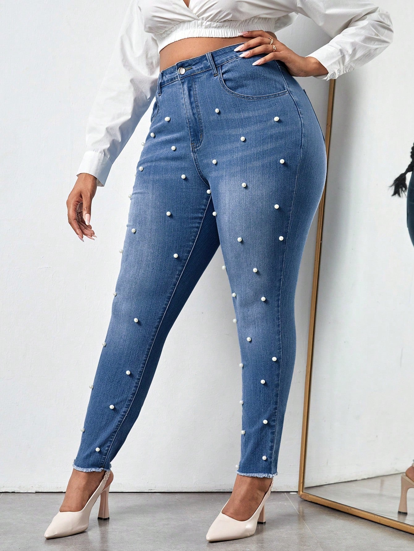 Gloriana - Jeans Skinny Perle Taglio Grezzo Taglie Forti