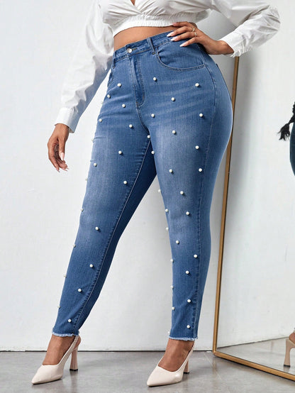 Gloriana - Jeans Skinny Perle Taglio Grezzo Taglie Forti