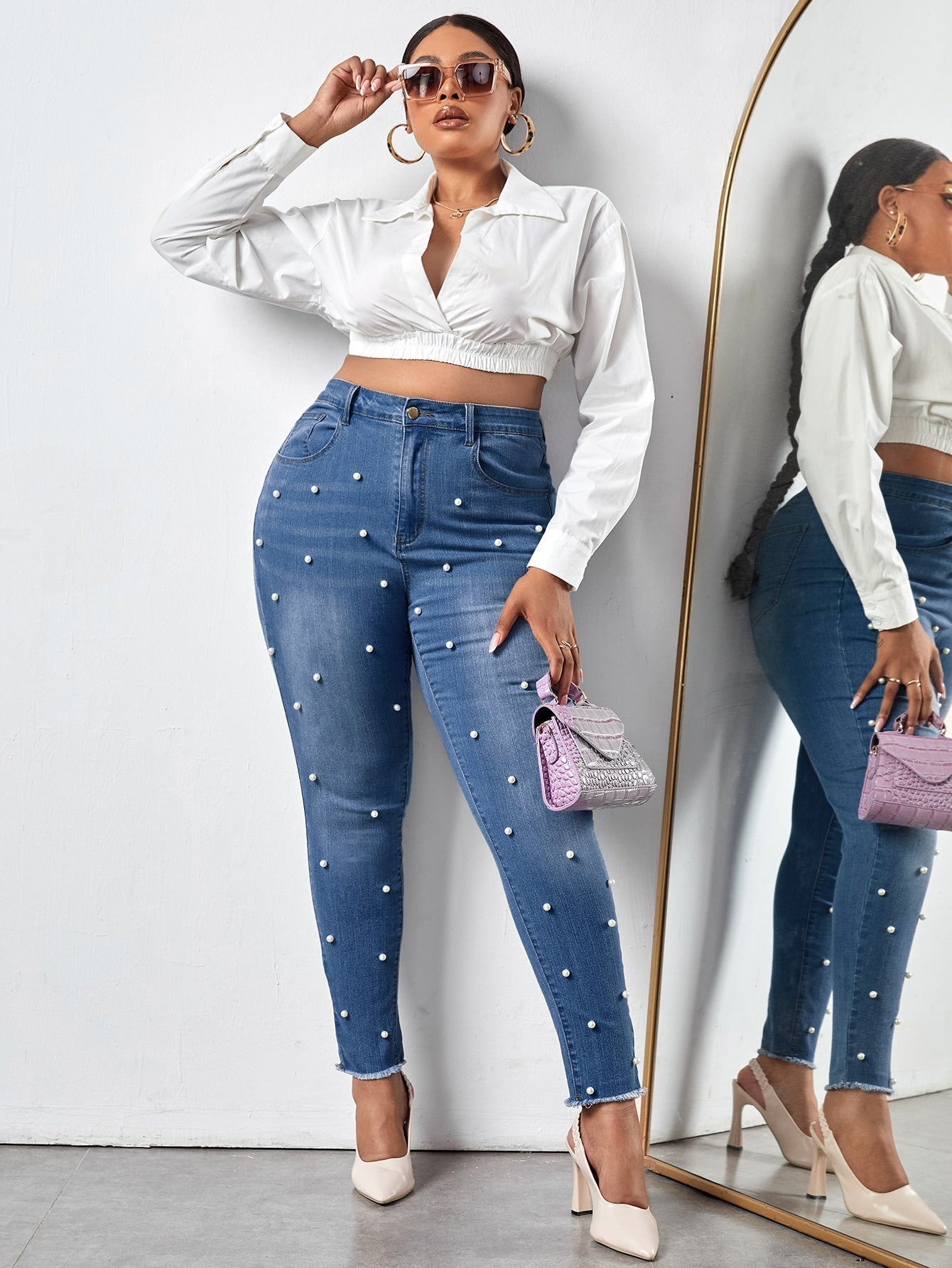Gloriana - Jeans Skinny Perle Taglio Grezzo Taglie Forti