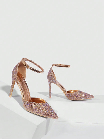 Herminia - Décolleté Punta Tacco Spillo Cinturino Strass Donna