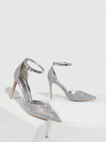 Herminia - Décolleté Punta Tacco Spillo Cinturino Strass Donna