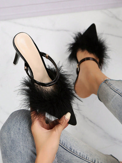 Filomena - Scarpe Tacco Sottile Piume Decorative Donna