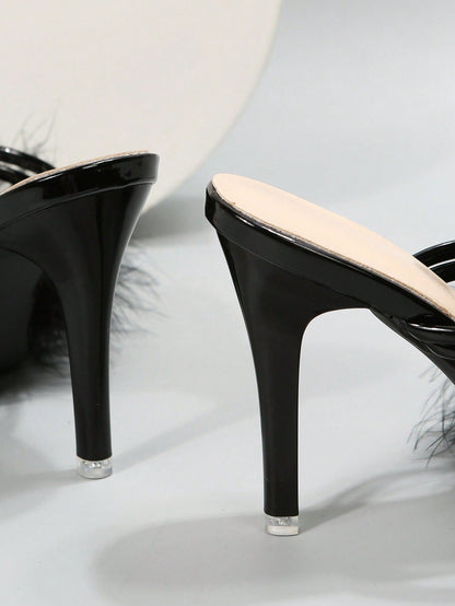 Filomena - Scarpe Tacco Sottile Piume Decorative Donna
