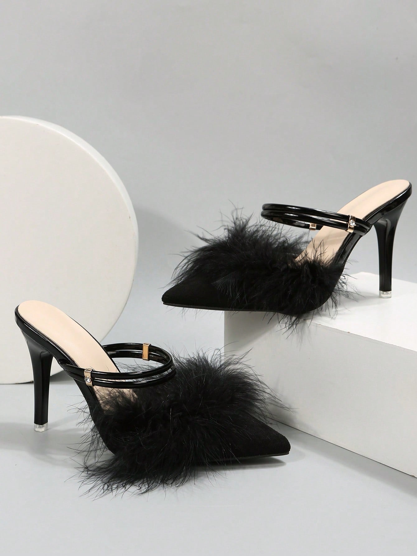 Filomena - Scarpe Tacco Sottile Piume Decorative Donna