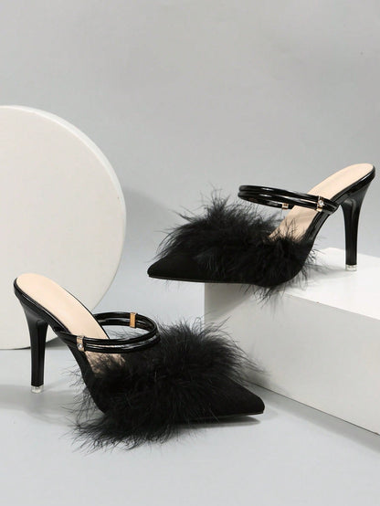 Filomena - Scarpe Tacco Sottile Piume Decorative Donna