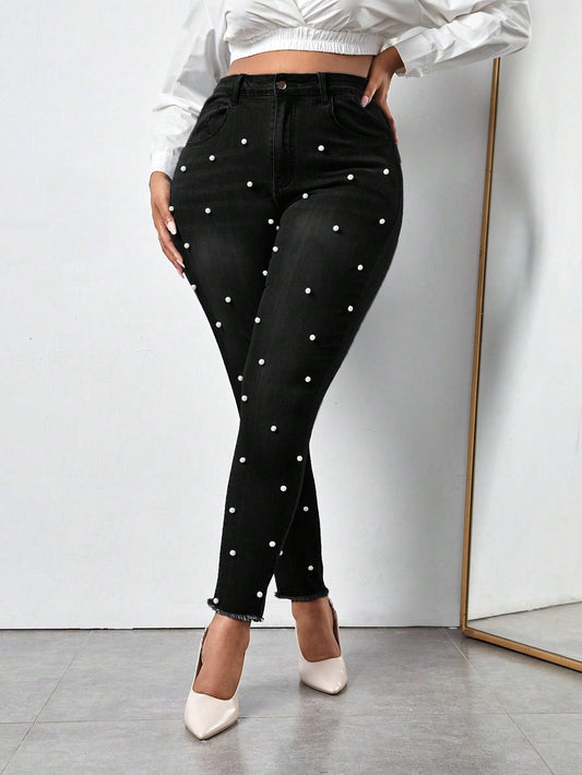 Gloriana - Jeans Skinny Perle Taglio Grezzo Taglie Forti