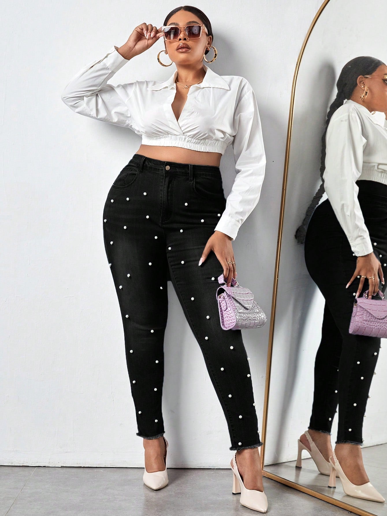 Gloriana - Jeans Skinny Perle Taglio Grezzo Taglie Forti
